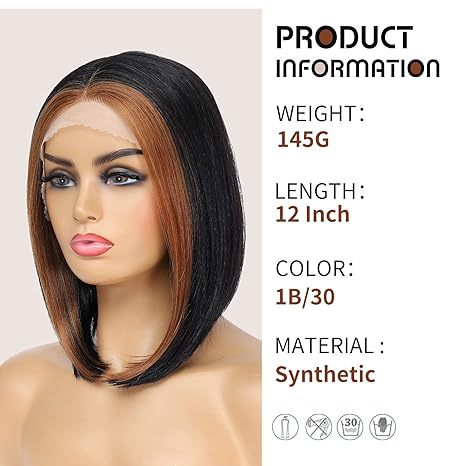 White Smoke Brown Highlight Lace Bob Wig - Urban Chic (Inward Curve T-Part) (FEVERCOS)