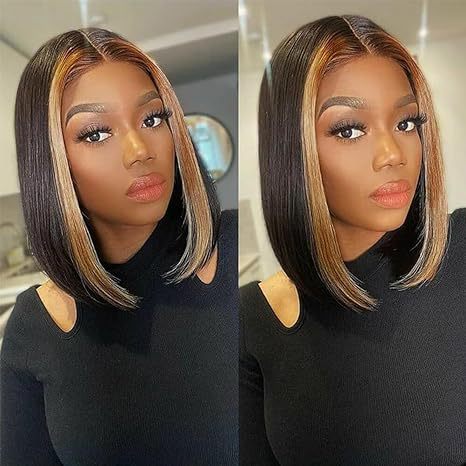 Black Brown Highlight Lace Bob Wig - Urban Chic (Inward Curve T-Part) (FEVERCOS)