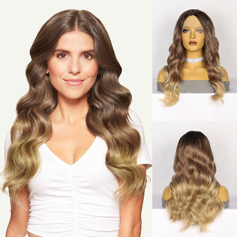 White Smoke Warm Brown Ombre Lace Wig - Autumn Muse (Long Wavy Middle Part) (FEVERCOS)