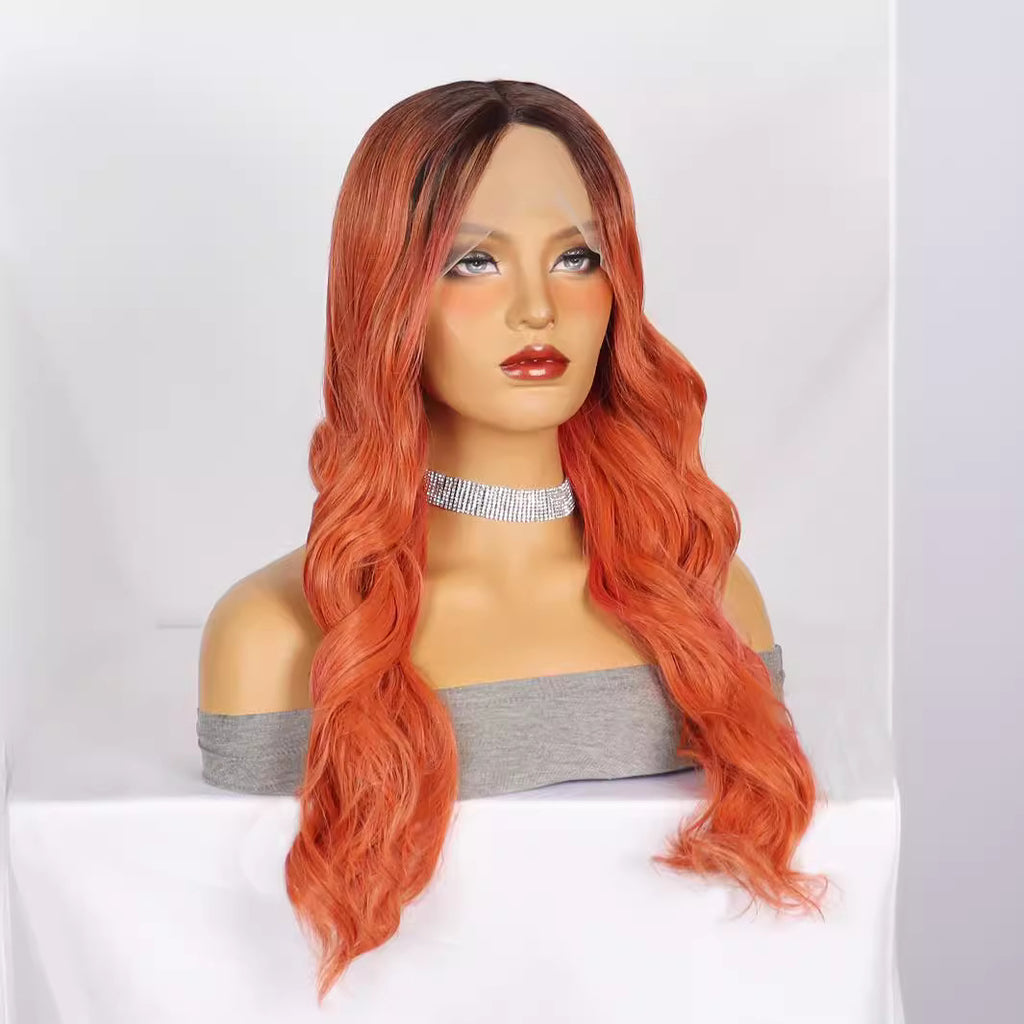 Light Gray Vivid Orange Body Wave Lace Wig - Festival Siren (T-Part Long) (FEVERCOS)