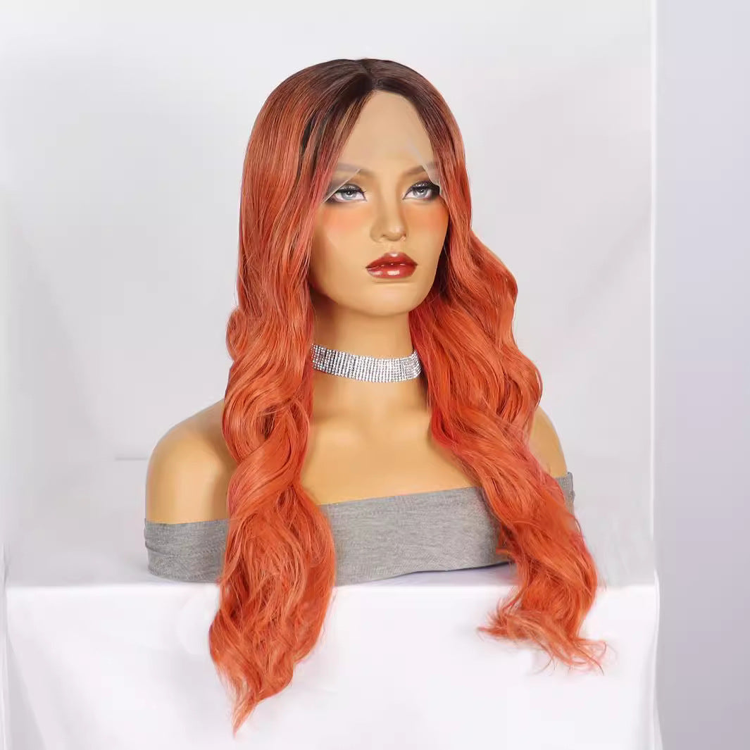 Light Gray Vivid Orange Body Wave Lace Wig - Festival Siren (T-Part Long) (FEVERCOS)