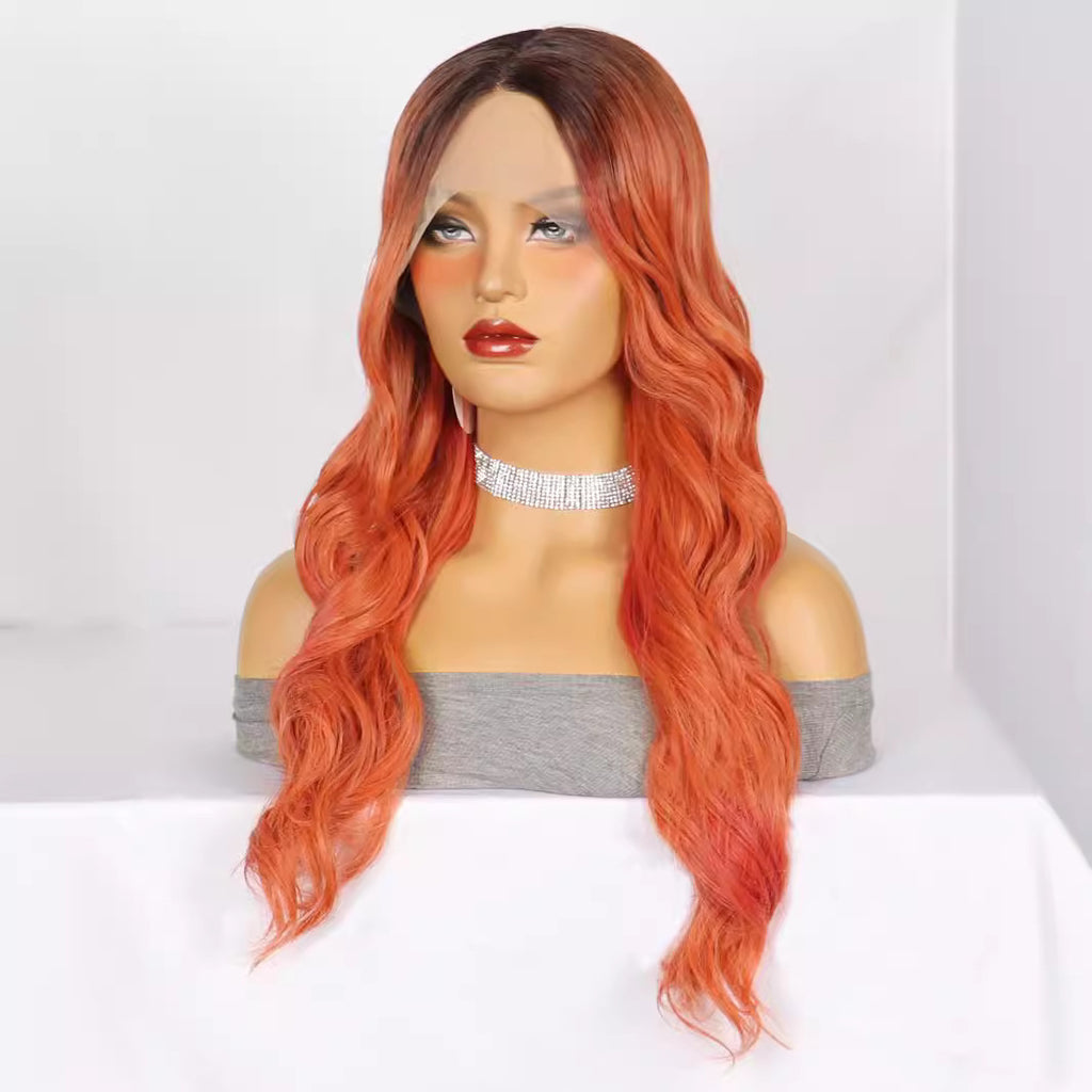 White Smoke Vivid Orange Body Wave Lace Wig - Festival Siren (T-Part Long) (FEVERCOS)