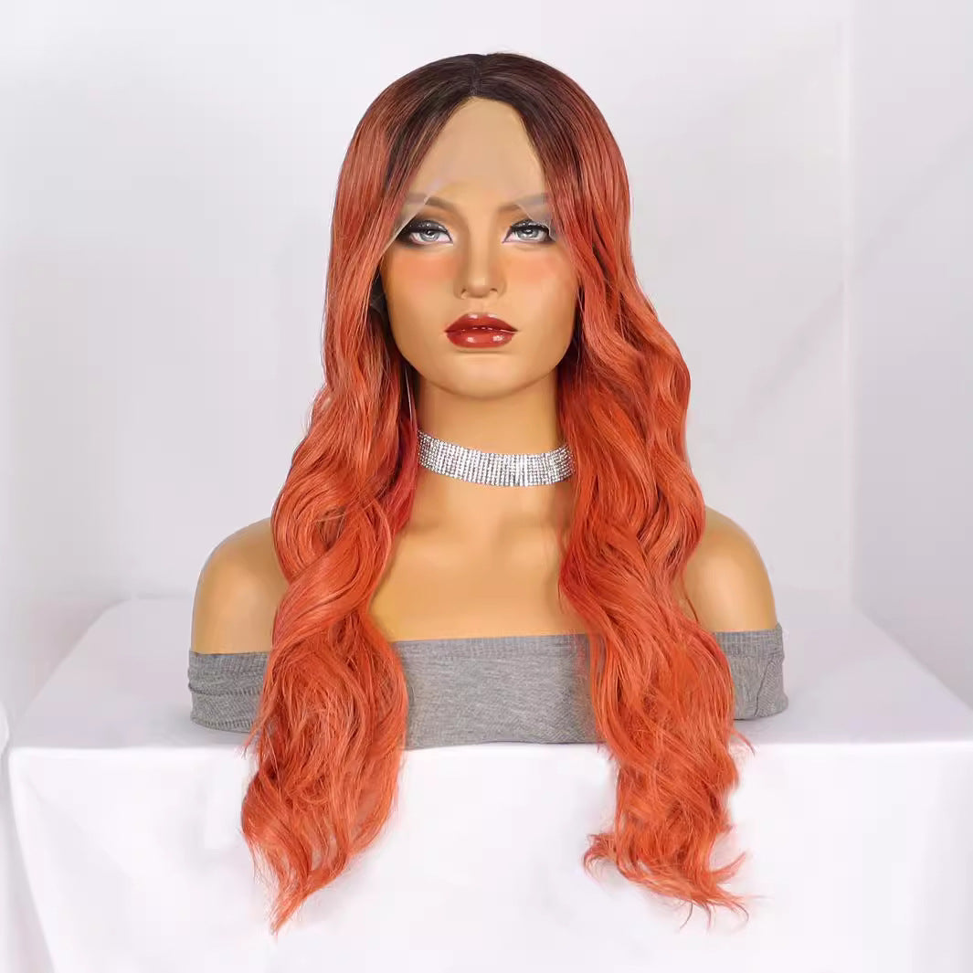 Light Gray Vivid Orange Body Wave Lace Wig - Festival Siren (T-Part Long) (FEVERCOS)