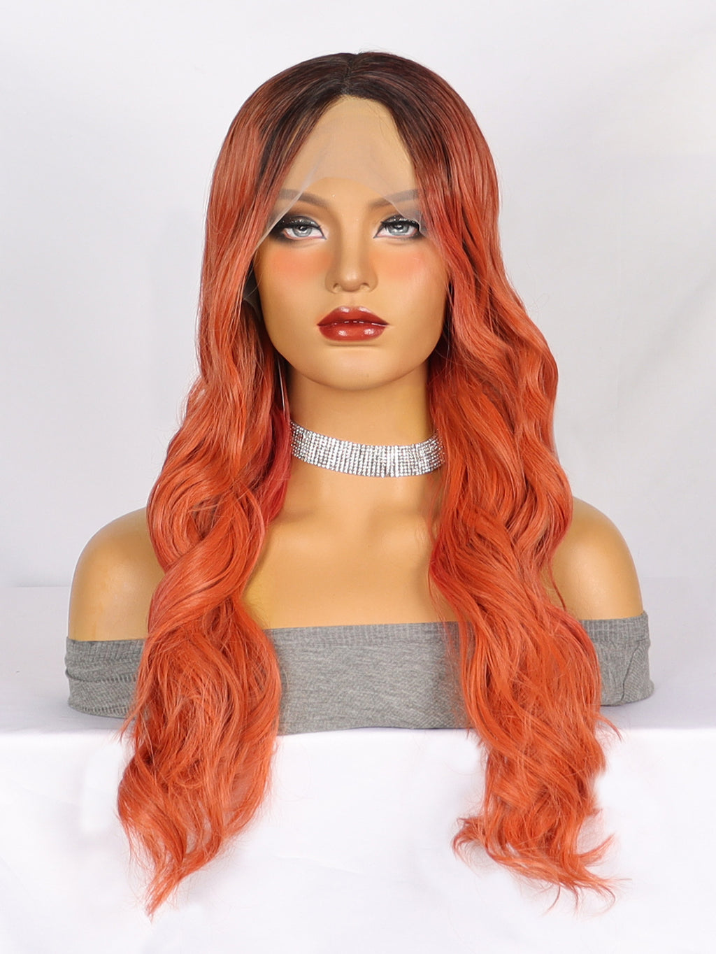 Light Gray Vivid Orange Body Wave Lace Wig - Festival Siren (T-Part Long) (FEVERCOS)
