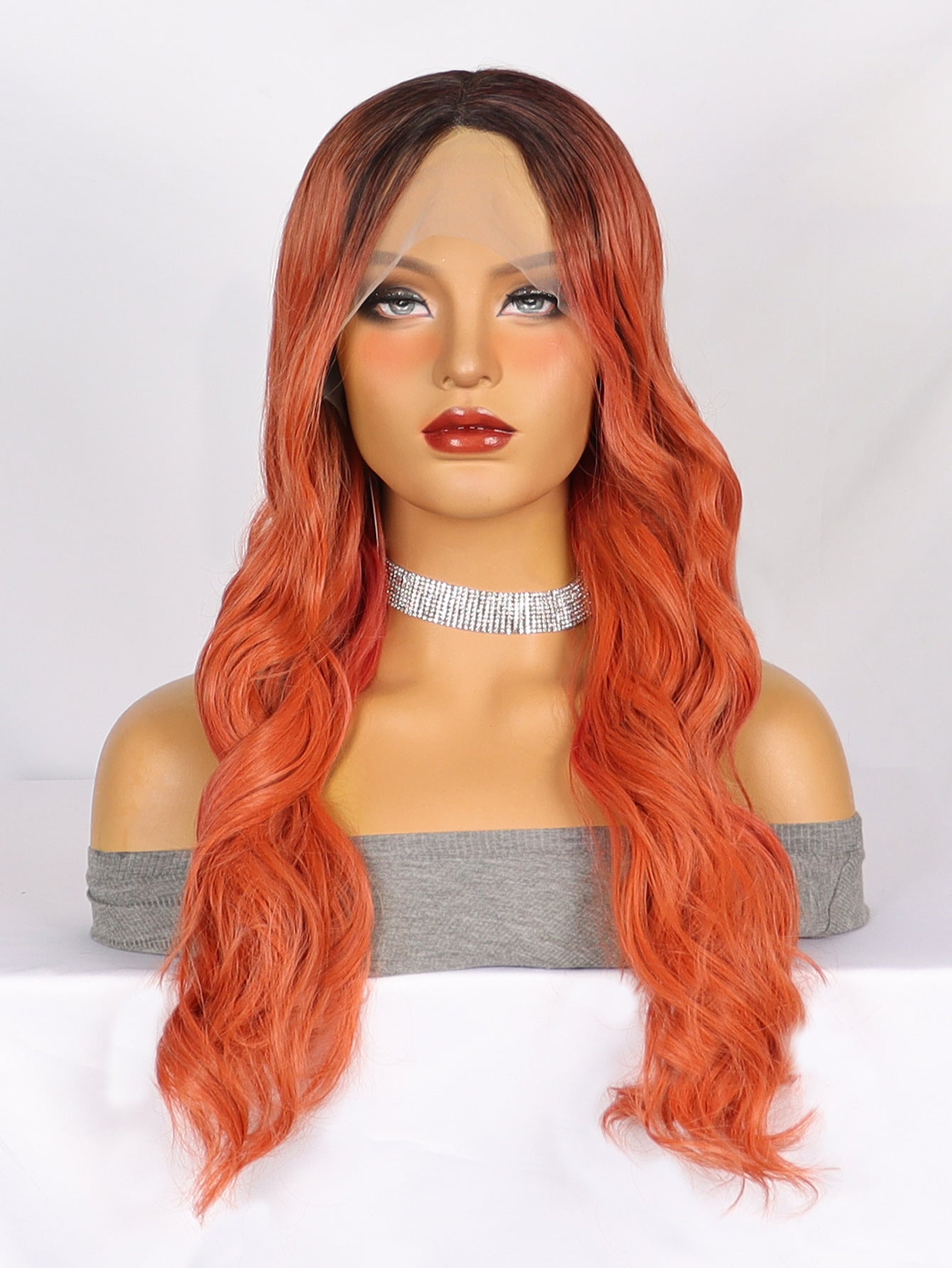 Light Gray Vivid Orange Body Wave Lace Wig - Festival Siren (T-Part Long) (FEVERCOS)