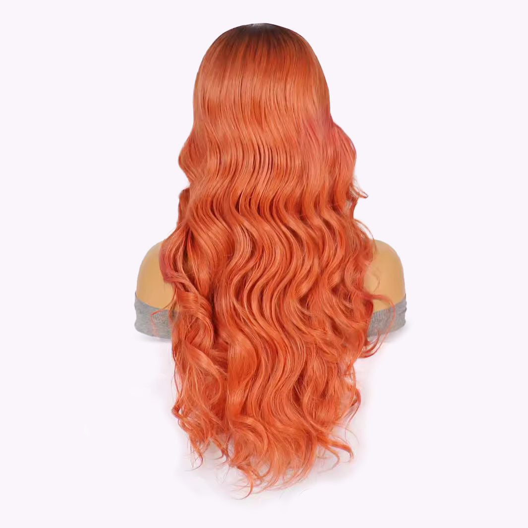 White Smoke Vivid Orange Body Wave Lace Wig - Festival Siren (T-Part Long) (FEVERCOS)