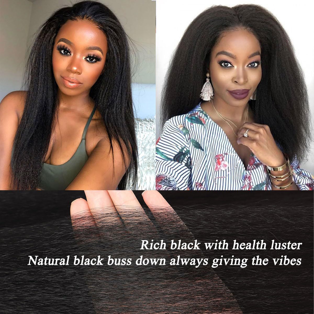 Black Ebony Yaki Straight Lace Wig - Elite Lace Fronts (13x4x1 T-Part) (FEVERCOS)