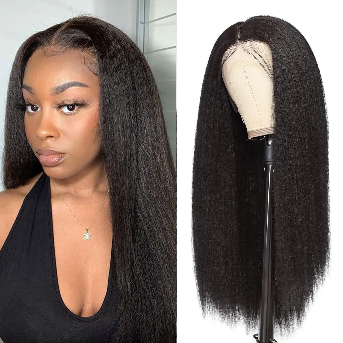 Dark Slate Gray Ebony Yaki Straight Lace Wig - Elite Lace Fronts (13x4x1 T-Part) (FEVERCOS)