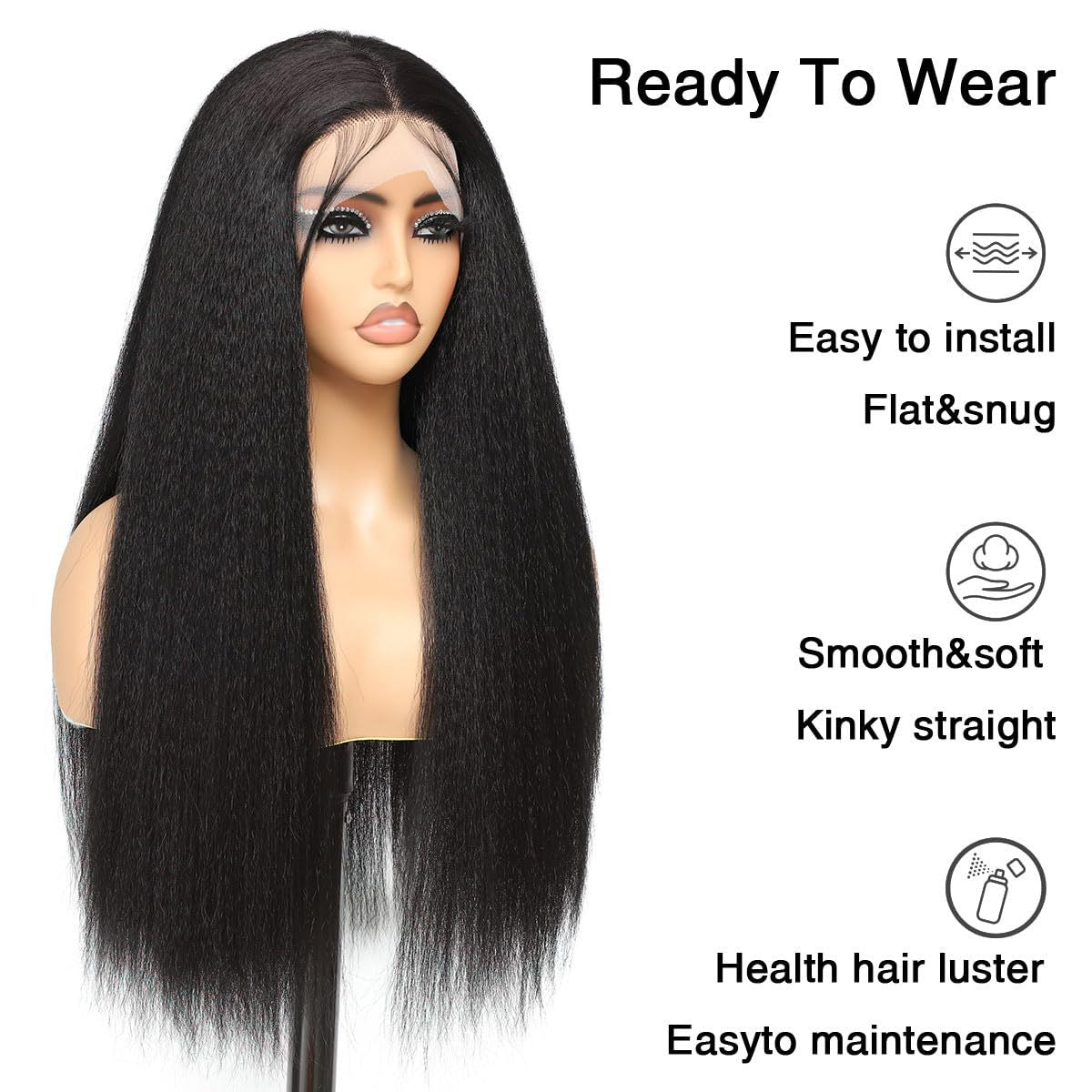White Smoke Ebony Yaki Straight Lace Wig - Elite Lace Fronts (13x4x1 T-Part) (FEVERCOS)