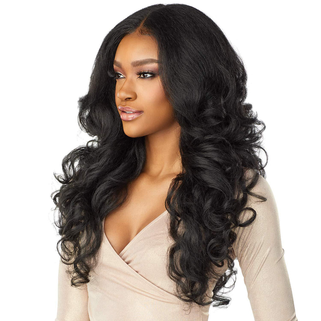 White Smoke Midnight Yaki Wavy Lace Wig - Runway Collection (Middle Part Curls) (FEVERCOS)