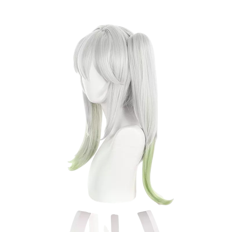 White Smoke Nahida (Lesser Lord Kusanali) Cosplay Wig - Genshin Impact (White/Green Side Ponytail) (FEVERCOS)