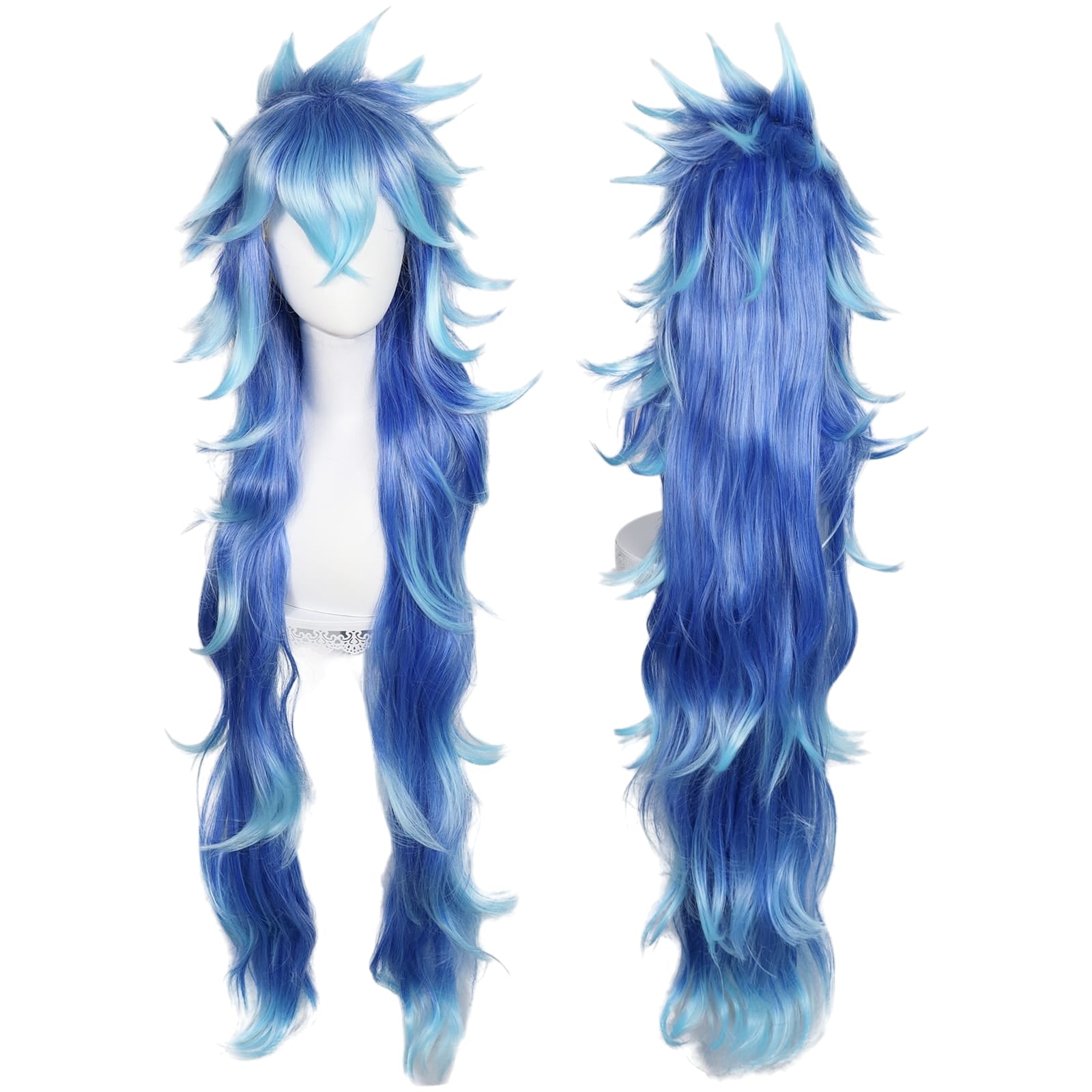 White Smoke Idia Shroud Cosplay Wig - Twisted Wonderland (100cm Blue Fire Gradient) (FEVERCOS)
