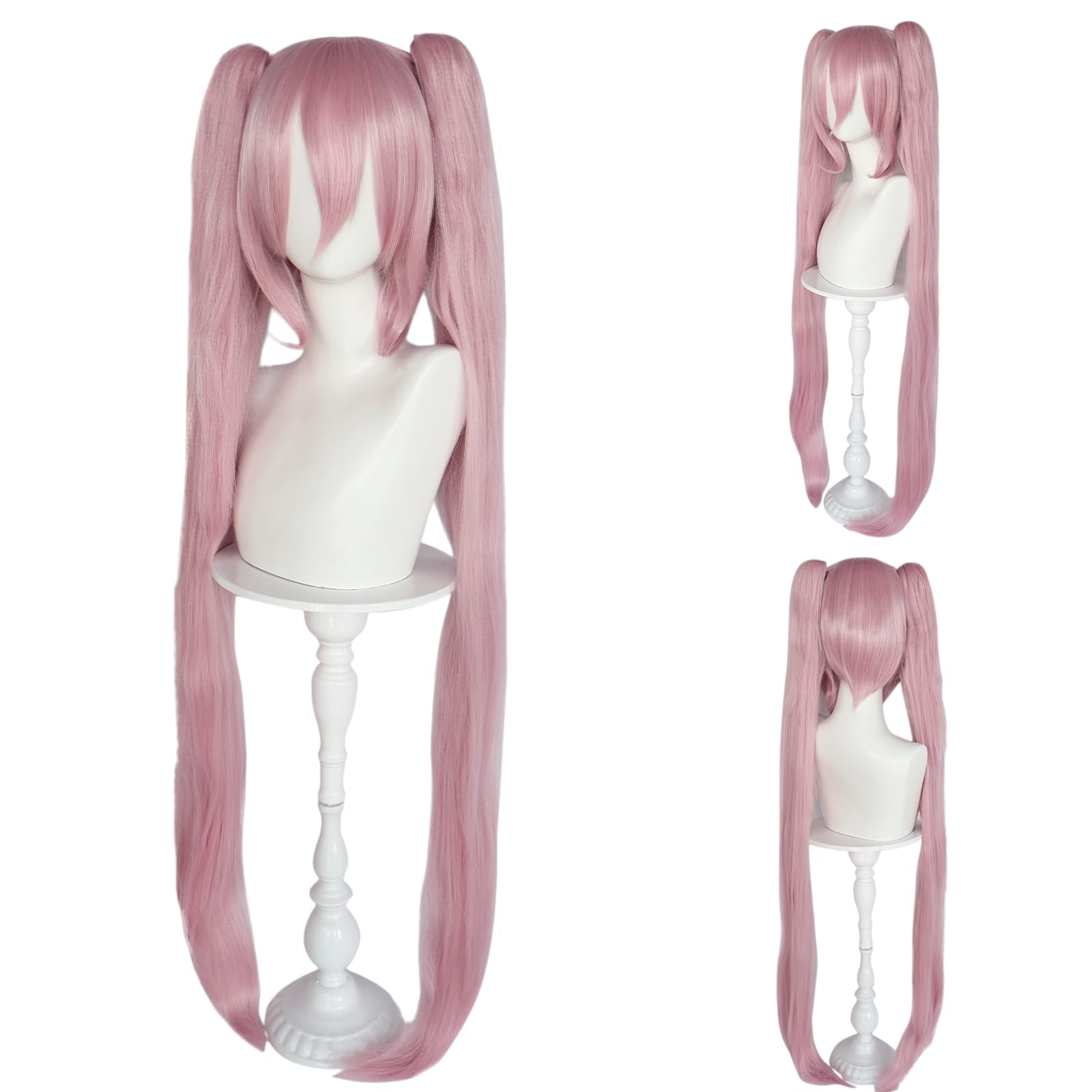 White Smoke Pink Hatsune Miku (Sakura/NT) Cosplay Wig - Vocaloid (104cm Twin Tails) (FEVERCOS)