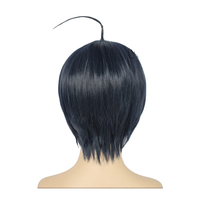 White Smoke Shuichi Saihara Cosplay Wig - Danganronpa V3 (Dark Blue/Grey Ahoge) (FEVERCOS)