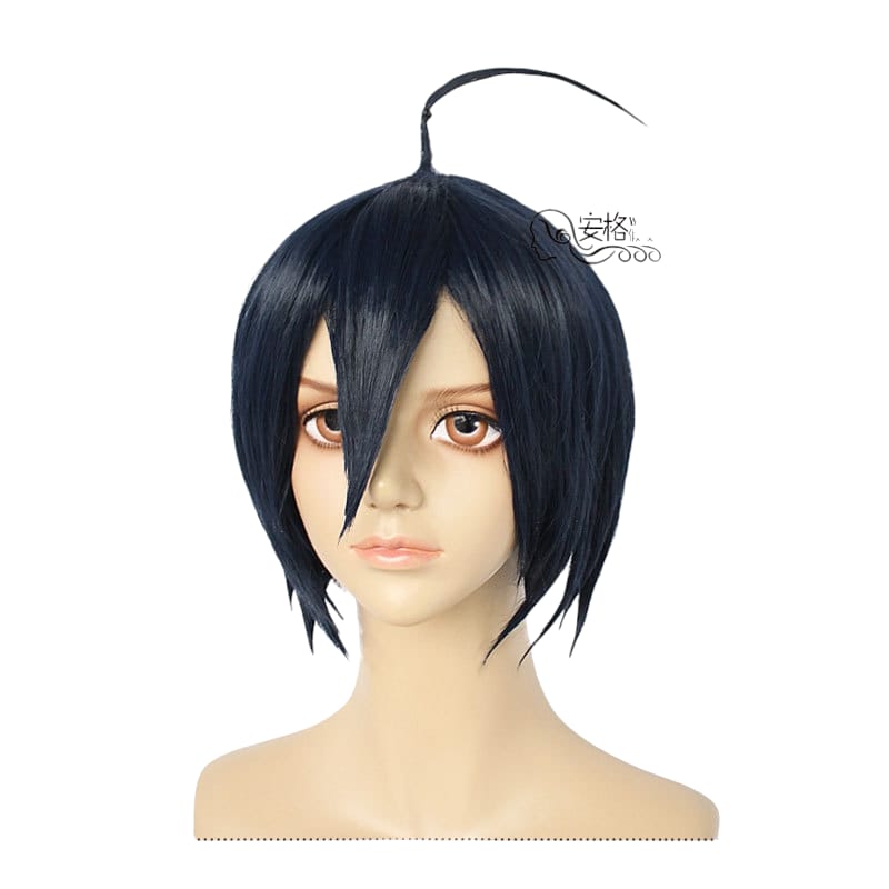White Smoke Shuichi Saihara Cosplay Wig - Danganronpa V3 (Dark Blue/Grey Ahoge) (FEVERCOS)