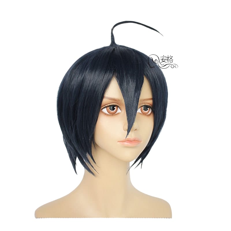 White Smoke Shuichi Saihara Cosplay Wig - Danganronpa V3 (Dark Blue/Grey Ahoge) (FEVERCOS)