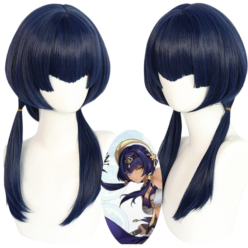 White Smoke Candace Cosplay Wig - Genshin Impact (Dark Blue Twin Tails) (FEVERCOS)