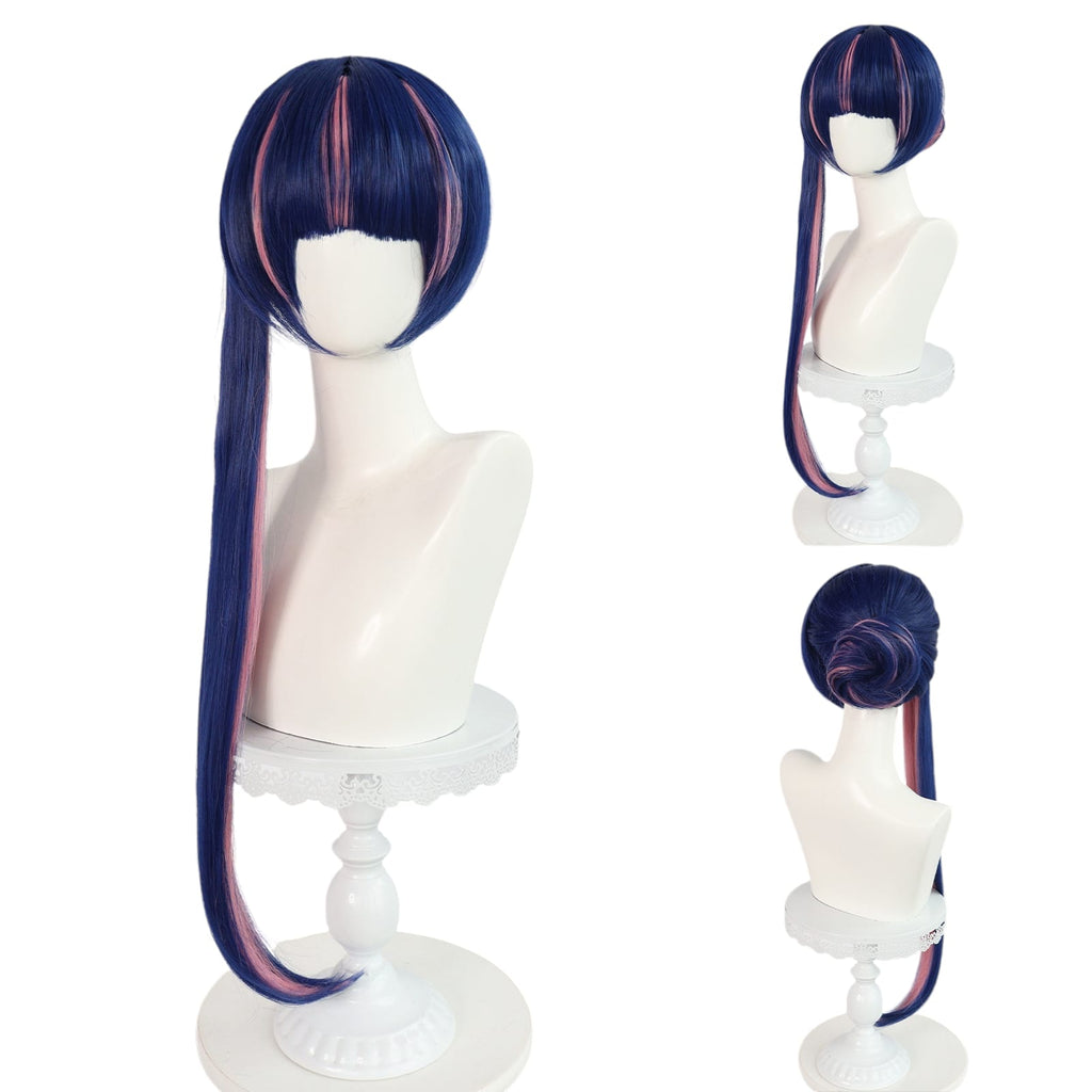 White Smoke Kneesocks Cosplay Wig - Panty & Stocking (Blue Ponytail/Horn Style) (FEVERCOS)