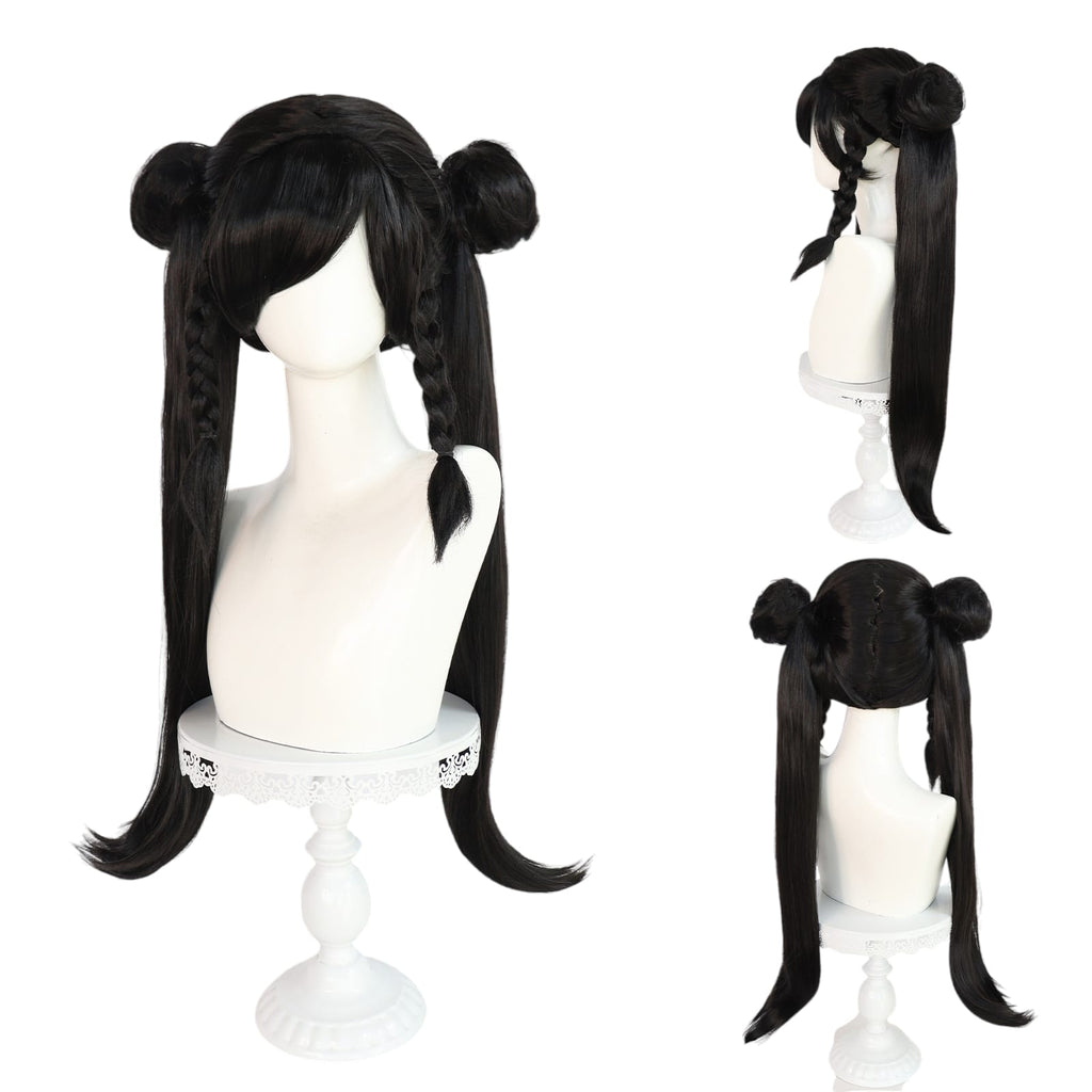 White Smoke Chun-Li Cosplay Wig - Street Fighter (Dark Brown Ox Horns) (FEVERCOS)