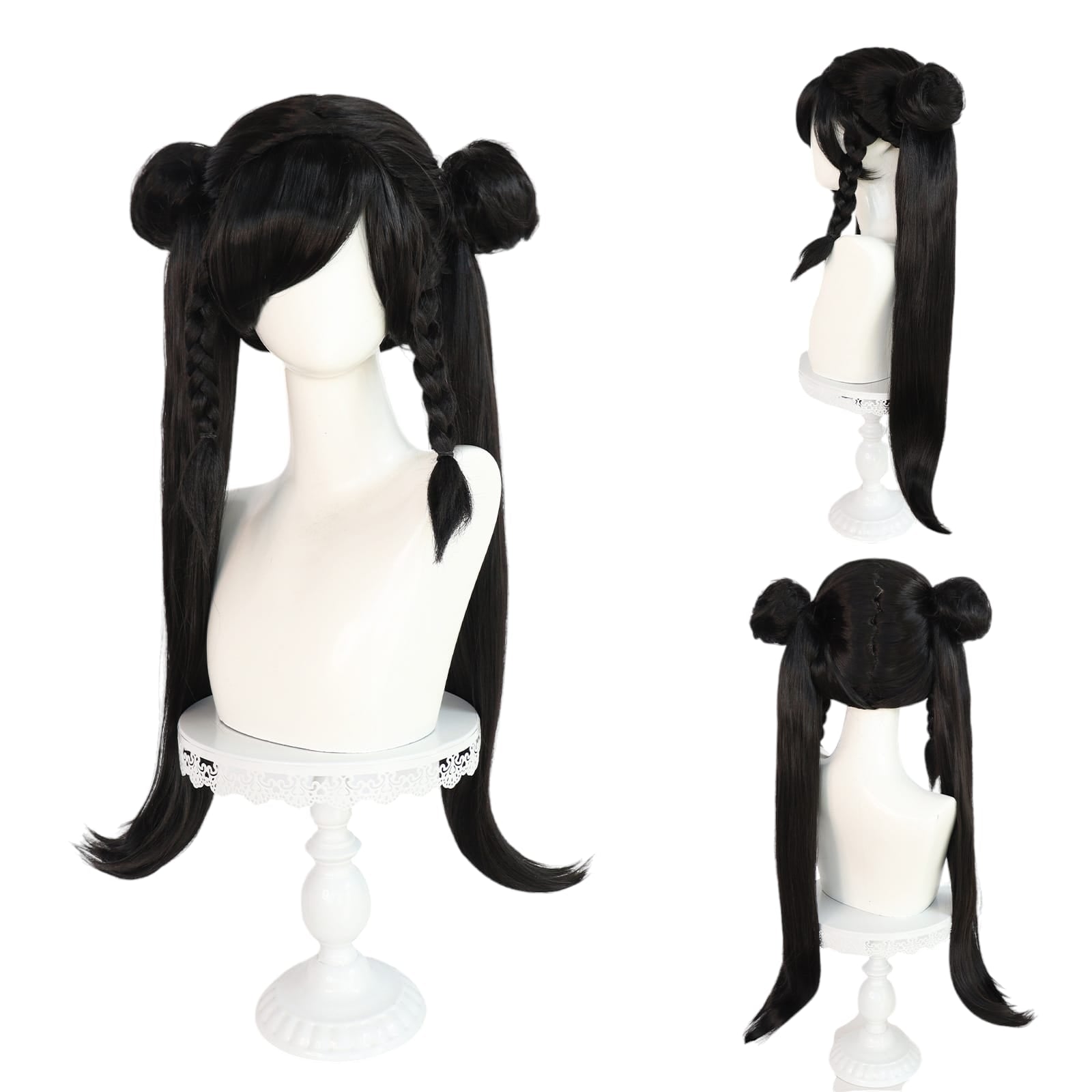 White Smoke Chun-Li Cosplay Wig - Street Fighter (Dark Brown Ox Horns) (FEVERCOS)