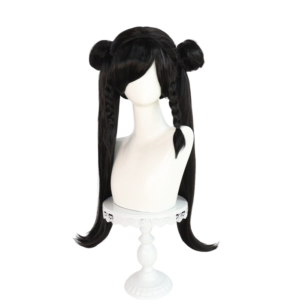 White Smoke Chun-Li Cosplay Wig - Street Fighter (Dark Brown Ox Horns) (FEVERCOS)