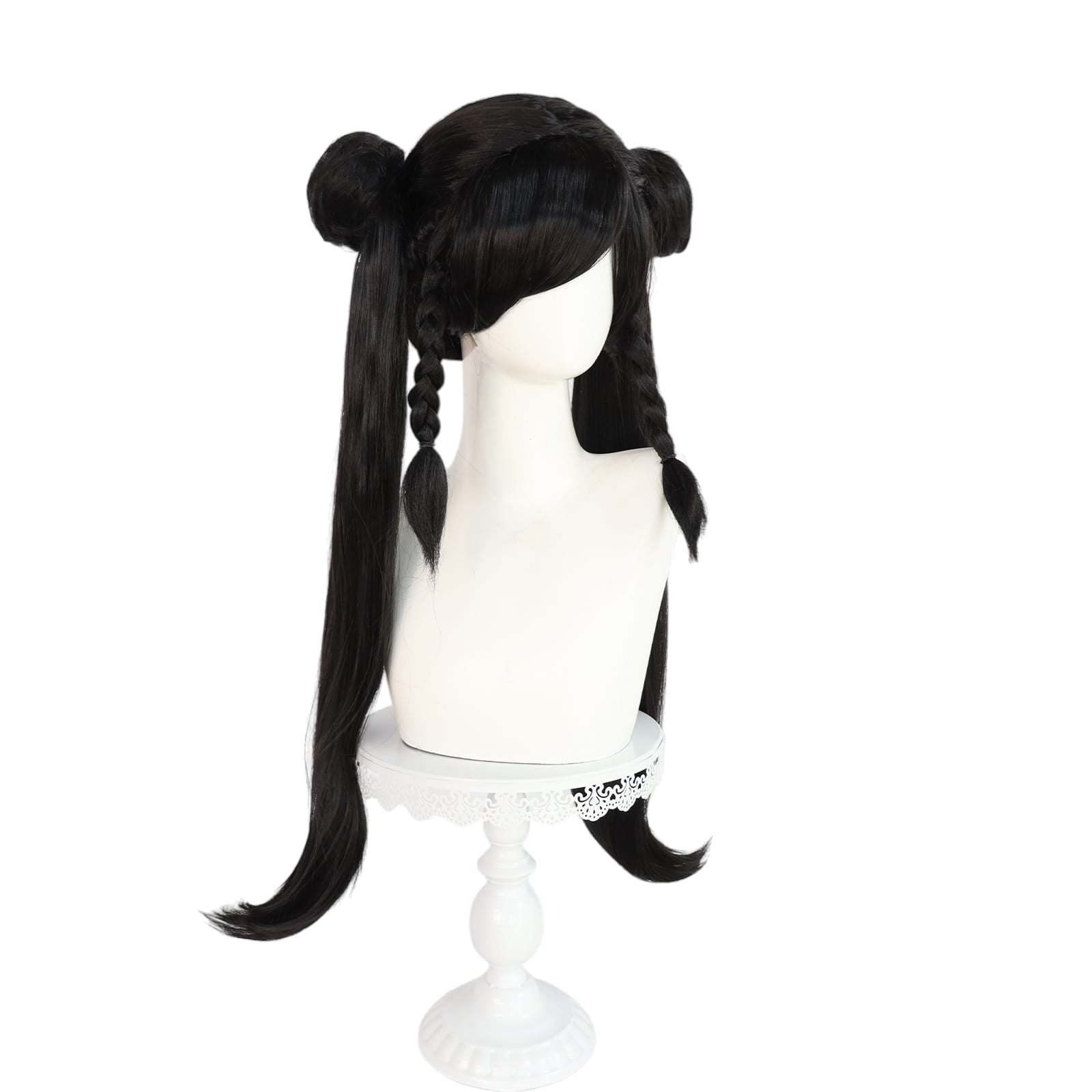 White Smoke Chun-Li Cosplay Wig - Street Fighter (Dark Brown Ox Horns) (FEVERCOS)