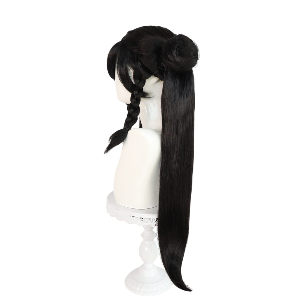 White Smoke Chun-Li Cosplay Wig - Street Fighter (Dark Brown Ox Horns) (FEVERCOS)