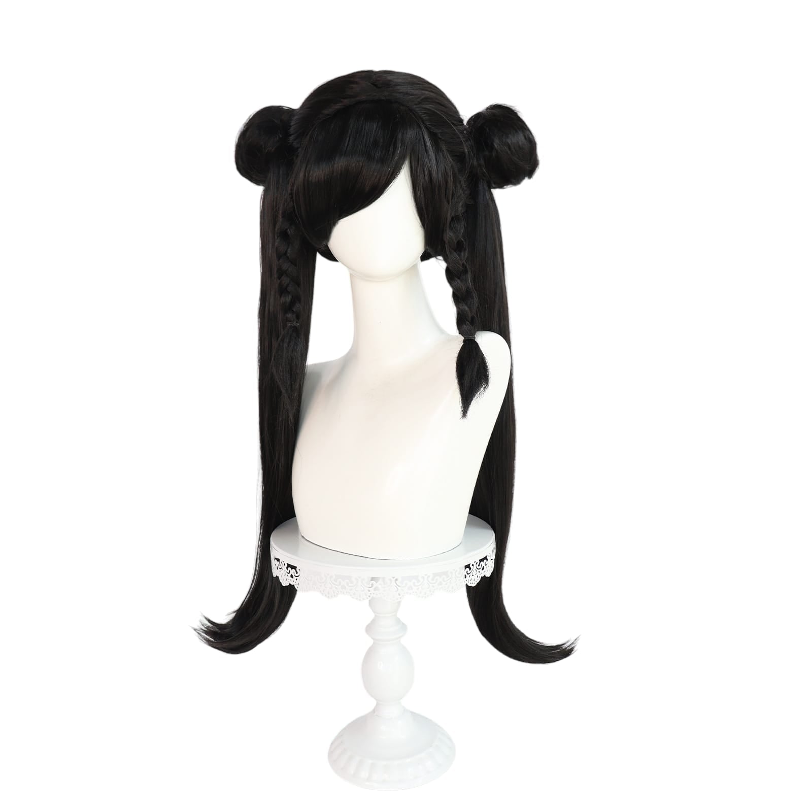 White Smoke Chun-Li Cosplay Wig - Street Fighter (Dark Brown Ox Horns) (FEVERCOS)