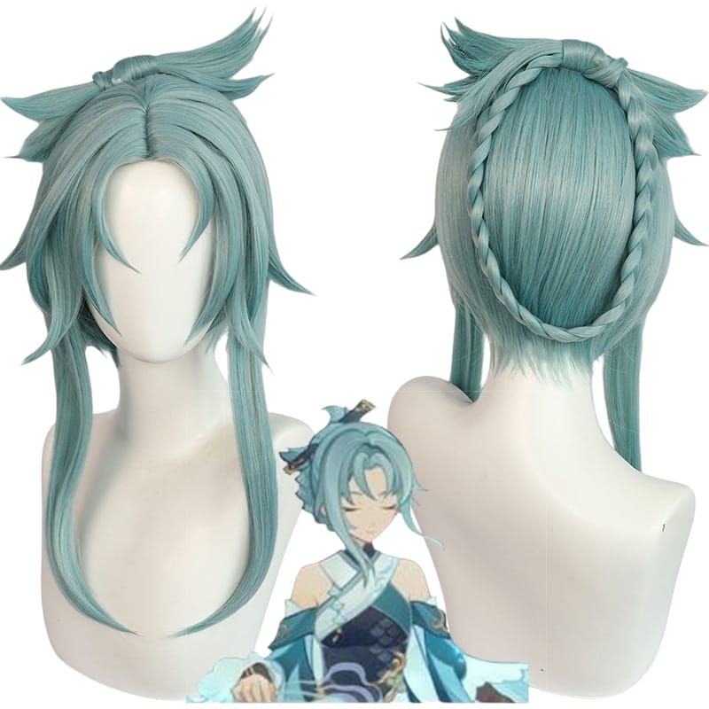 White Smoke Madame Ping (Young/Streetward Rambler) Cosplay Wig - Genshin Impact (Teal Loops) (FEVERCOS)
