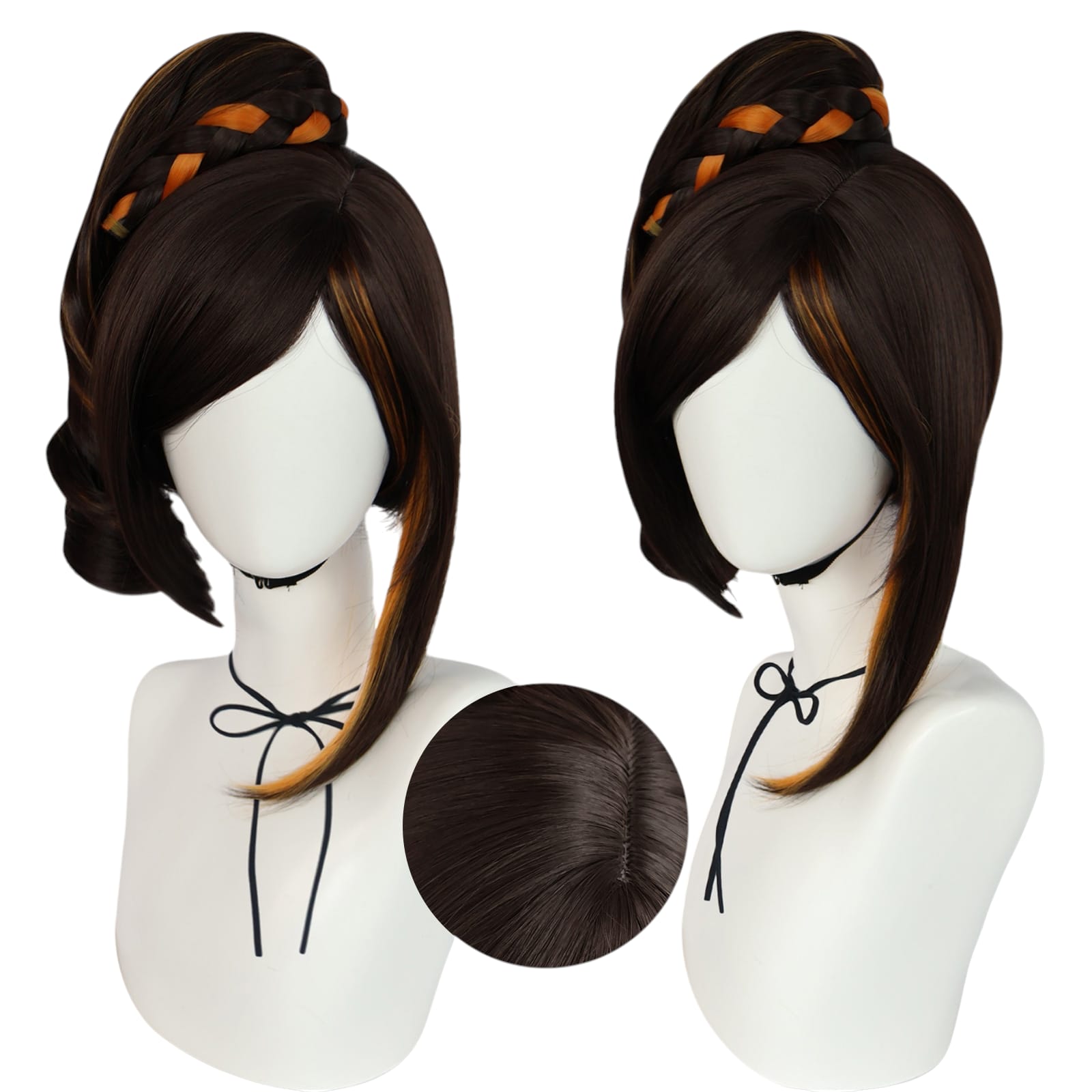 White Smoke Chiori Cosplay Wig - Genshin Impact (Black/Orange Side Tail) (FEVERCOS)