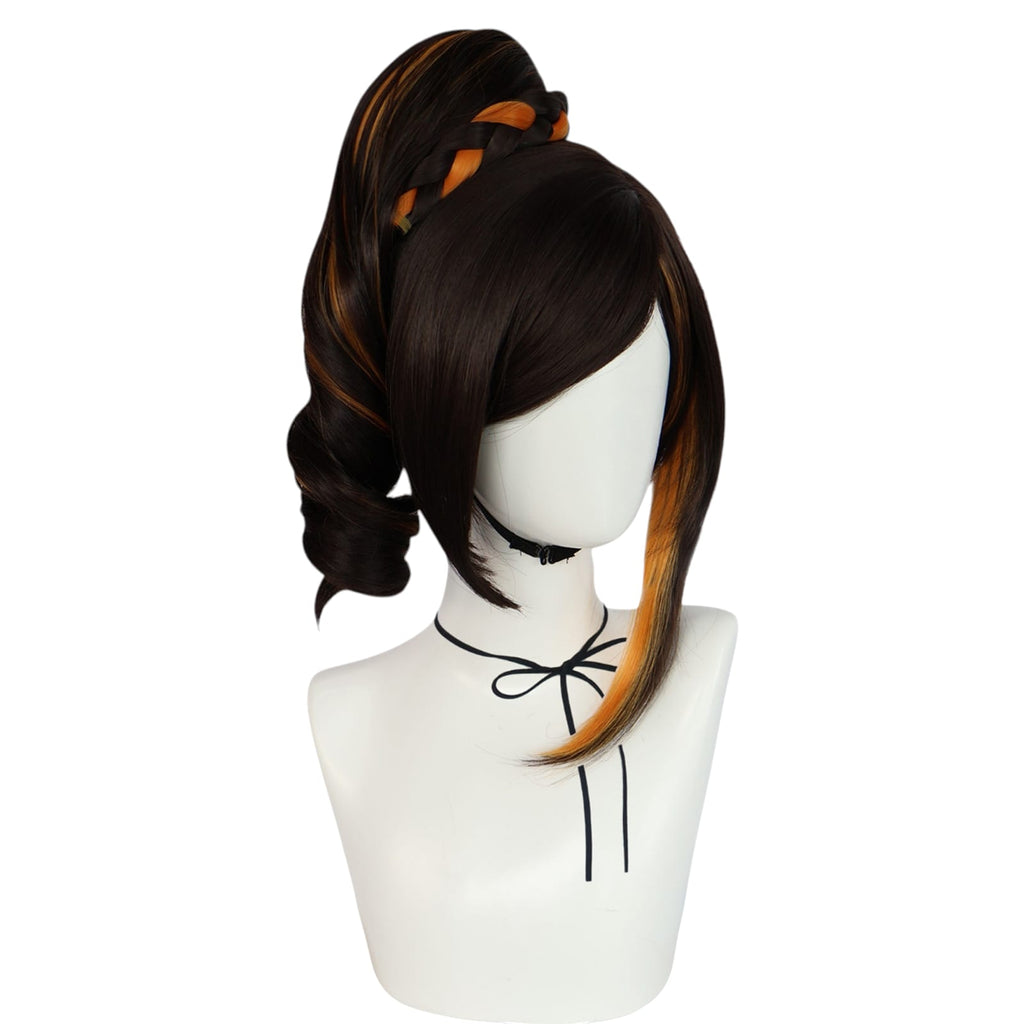 White Smoke Chiori Cosplay Wig - Genshin Impact (Black/Orange Side Tail) (FEVERCOS)