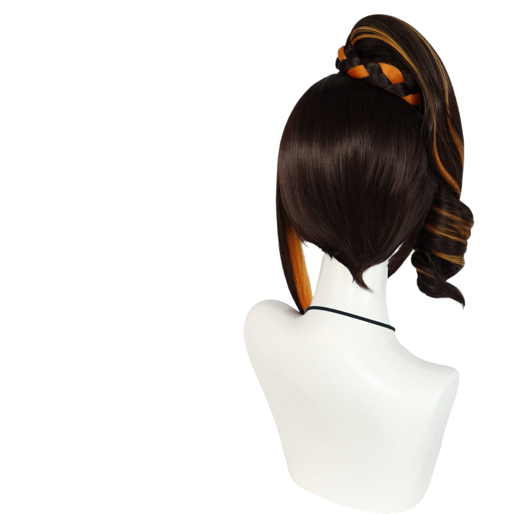 White Smoke Chiori Cosplay Wig - Genshin Impact (Black/Orange Side Tail) (FEVERCOS)