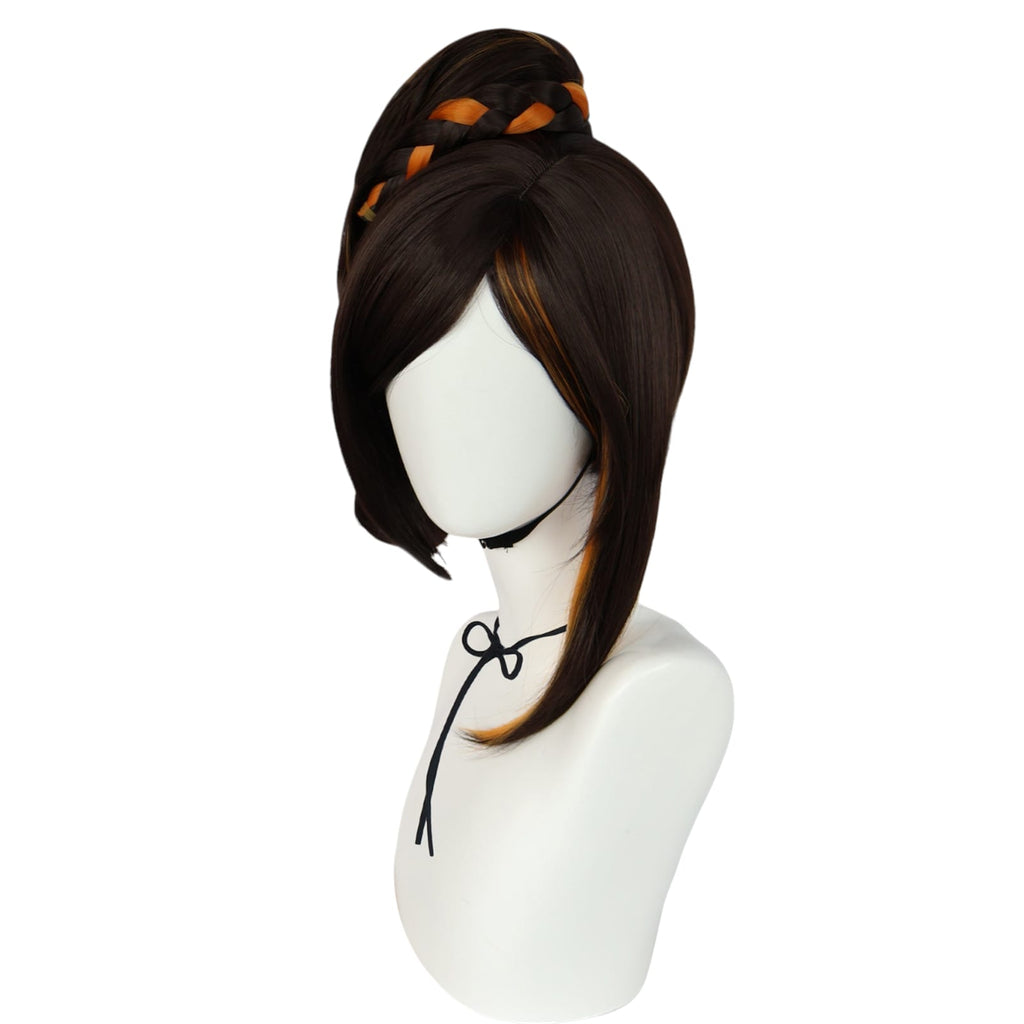 White Smoke Chiori Cosplay Wig - Genshin Impact (Black/Orange Side Tail) (FEVERCOS)