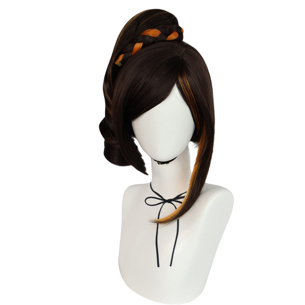White Smoke Chiori Cosplay Wig - Genshin Impact (Black/Orange Side Tail) (FEVERCOS)
