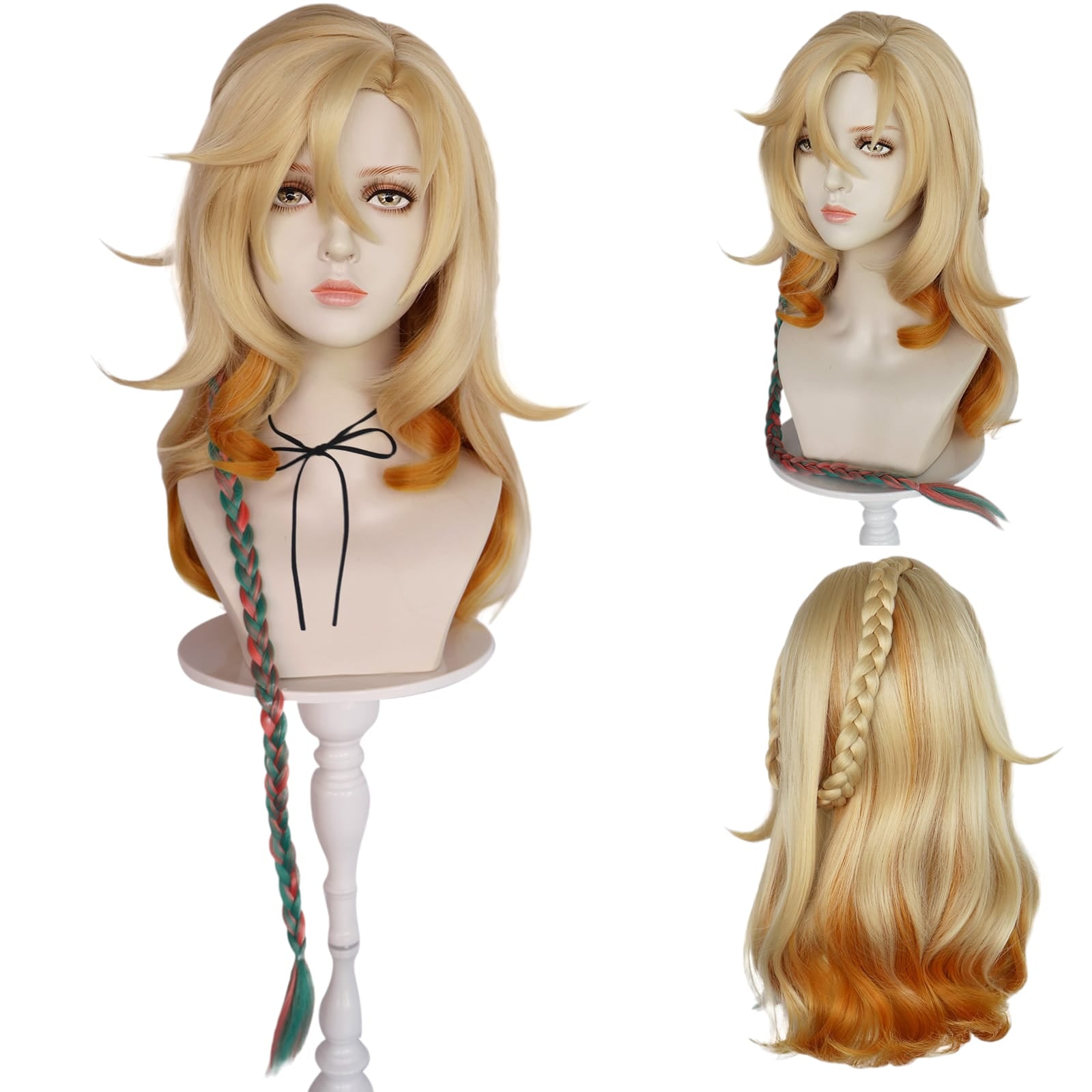 White Smoke Xilonen Cosplay Wig - Genshin Impact (Blonde/Brown Braids) (FEVERCOS)