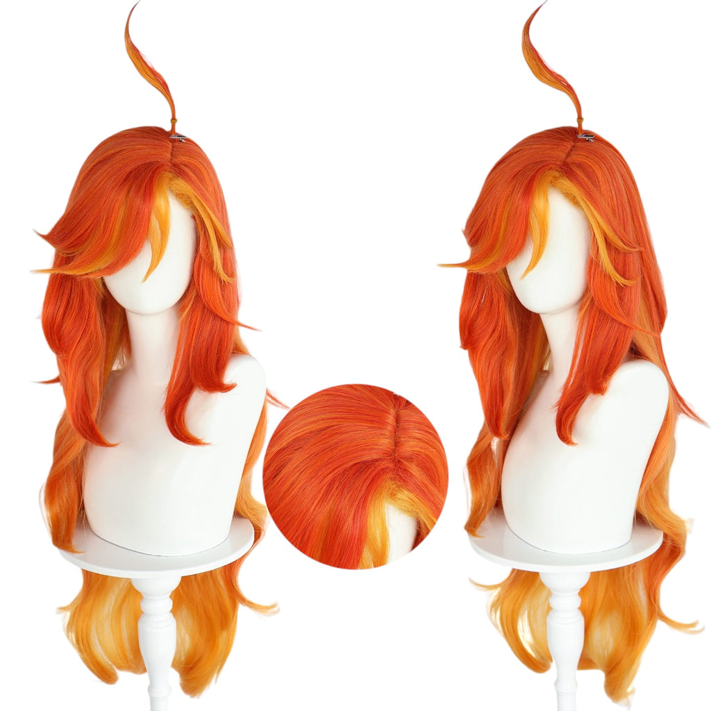 White Smoke Mavuika (Pyro Archon) Cosplay Wig - Genshin Impact (Red/Orange Long) (FEVERCOS)