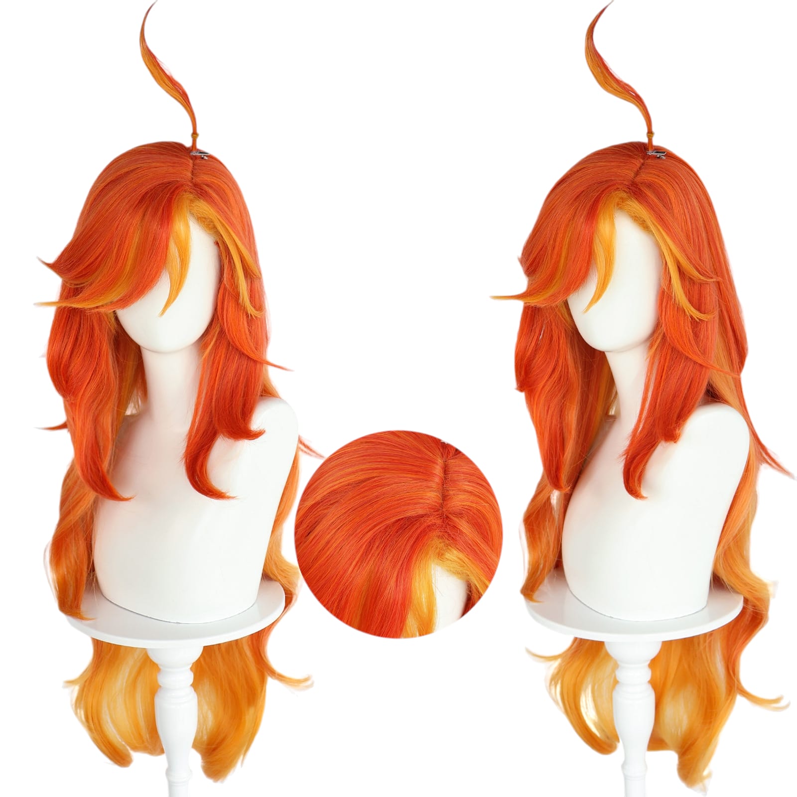 White Smoke Mavuika (Pyro Archon) Cosplay Wig - Genshin Impact (Red/Orange Long) (FEVERCOS)