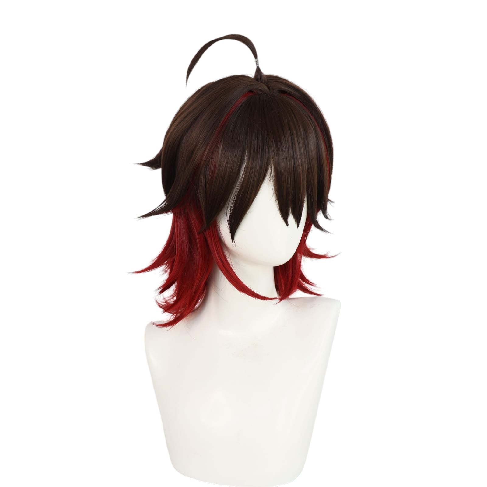 White Smoke Gaming Cosplay Wig - Genshin Impact (Brown/Red Ponytail) (FEVERCOS)