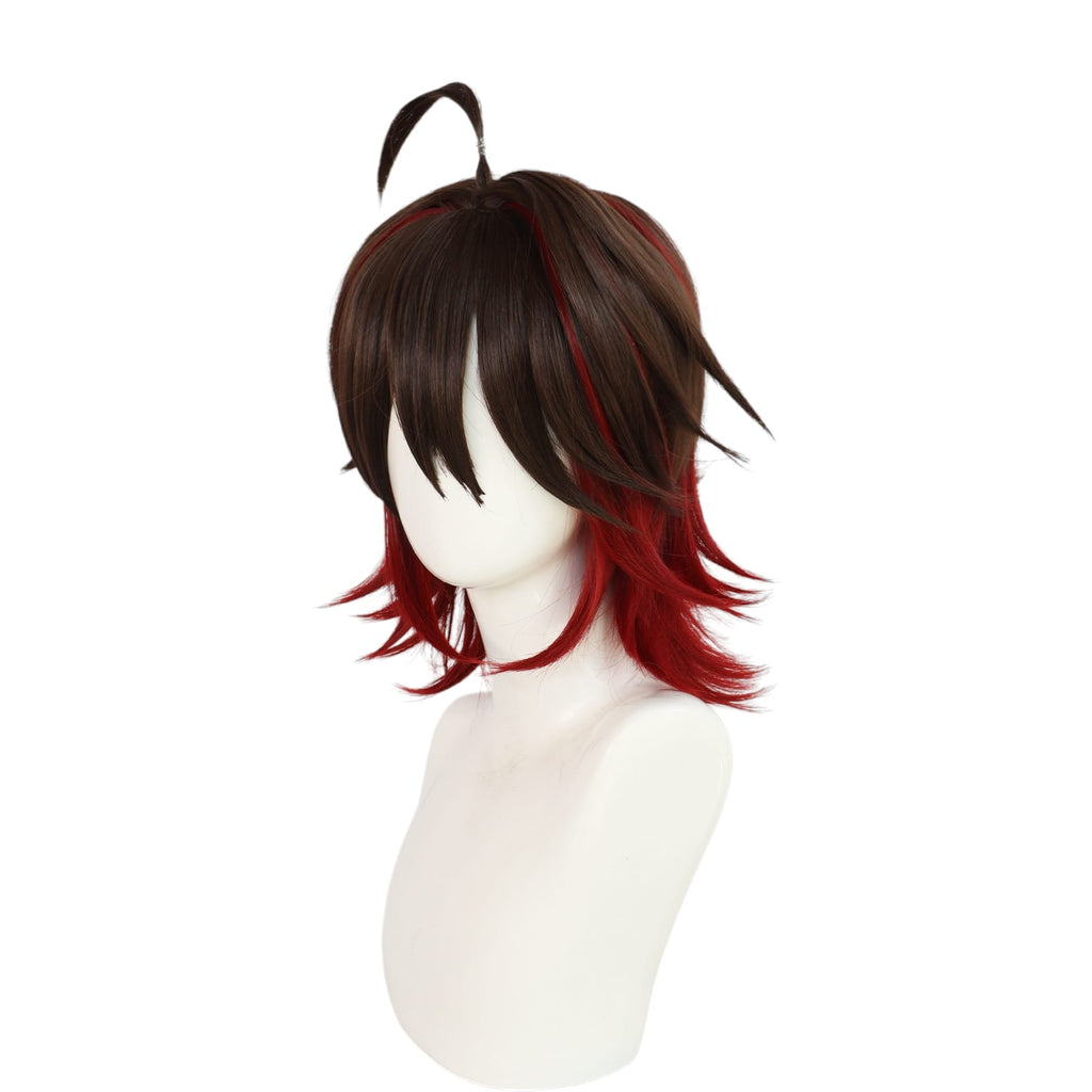 White Smoke Gaming Cosplay Wig - Genshin Impact (Brown/Red Ponytail) (FEVERCOS)