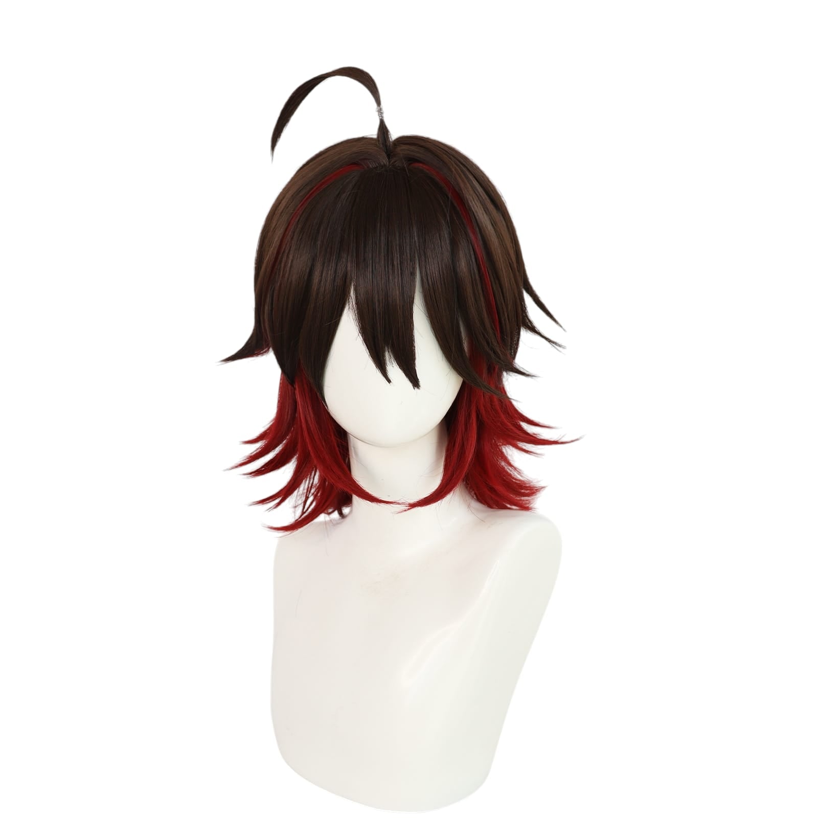 White Smoke Gaming Cosplay Wig - Genshin Impact (Brown/Red Ponytail) (FEVERCOS)