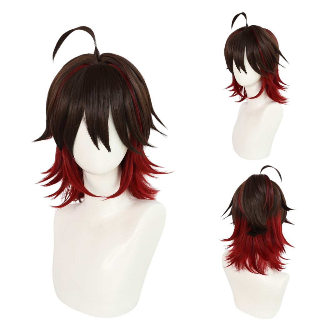 White Smoke Gaming Cosplay Wig - Genshin Impact (Brown/Red Ponytail) (FEVERCOS)