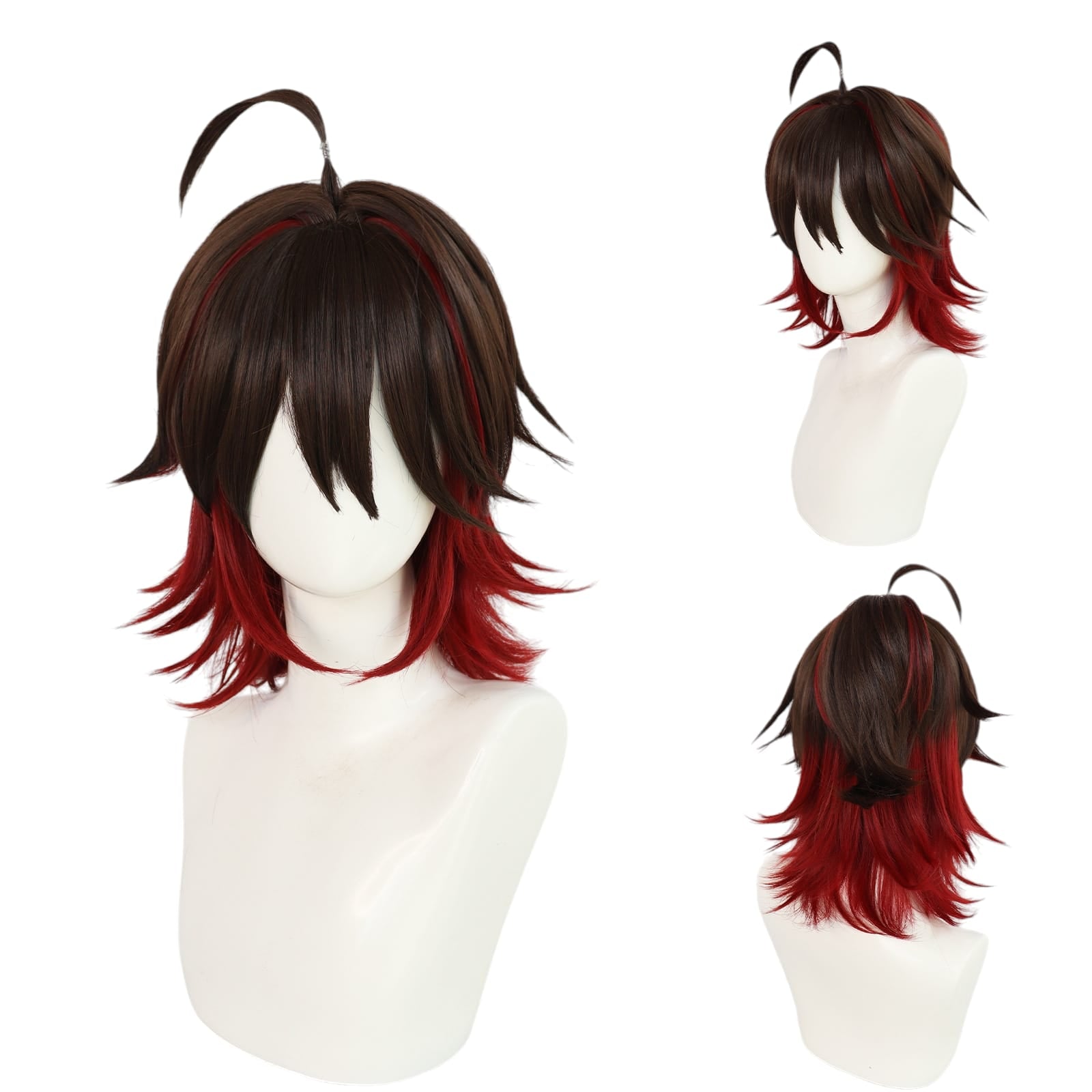White Smoke Gaming Cosplay Wig - Genshin Impact (Brown/Red Ponytail) (FEVERCOS)