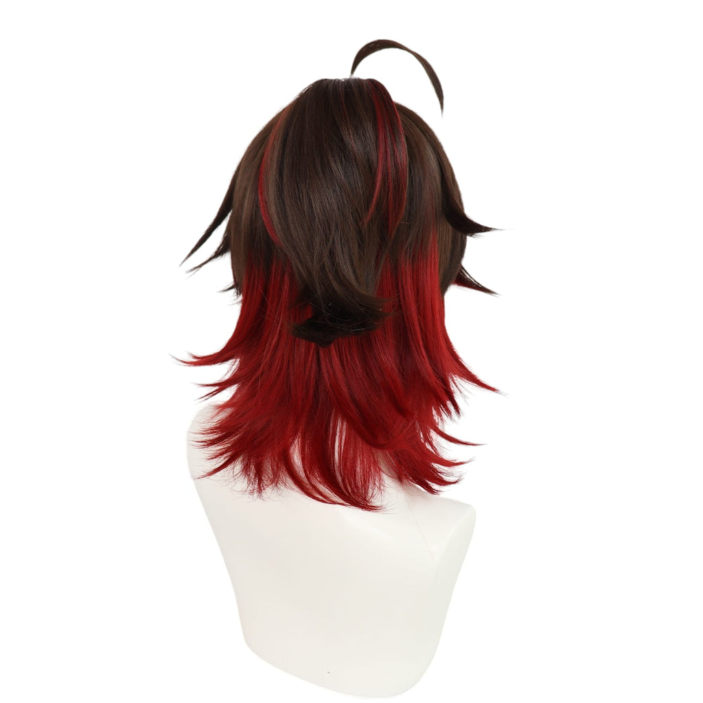White Smoke Gaming Cosplay Wig - Genshin Impact (Brown/Red Ponytail) (FEVERCOS)