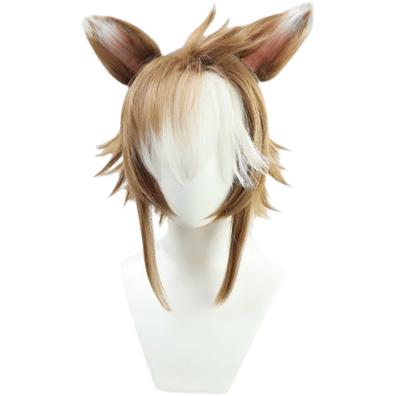 White Smoke Gorou Cosplay Wig - Genshin Impact (Brown/White + Ears) (FEVERCOS)