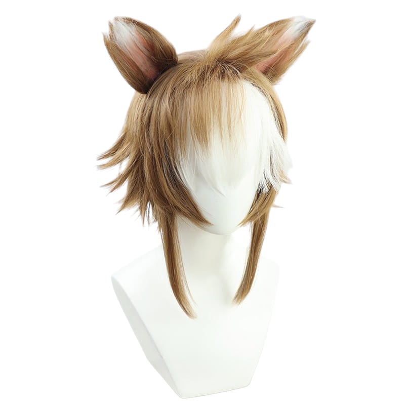 White Smoke Gorou Cosplay Wig - Genshin Impact (Brown/White + Ears) (FEVERCOS)