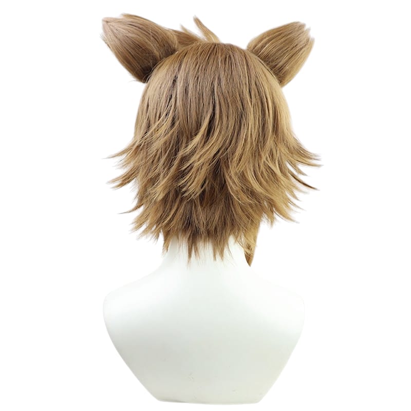 White Smoke Gorou Cosplay Wig - Genshin Impact (Brown/White + Ears) (FEVERCOS)
