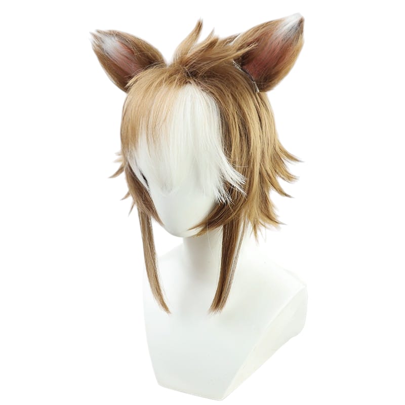 White Smoke Gorou Cosplay Wig - Genshin Impact (Brown/White + Ears) (FEVERCOS)
