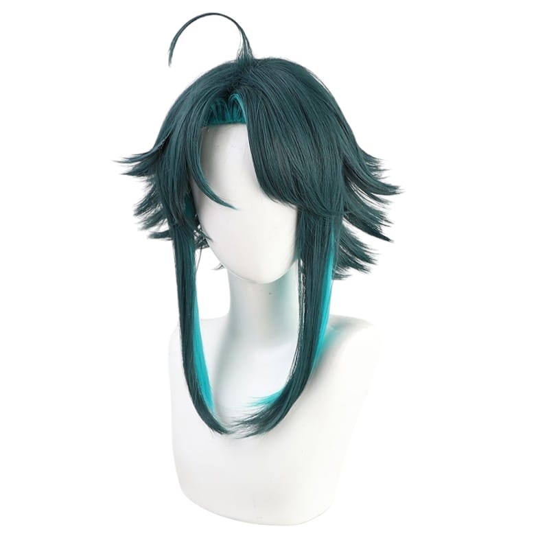 White Smoke Xiao (Standard) Cosplay Wig - Genshin Impact (Green/Teal Spiky) (FEVERCOS)