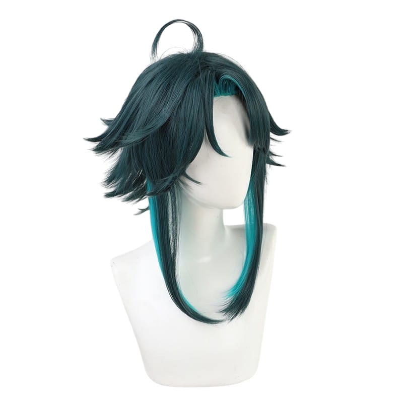 White Smoke Xiao (Standard) Cosplay Wig - Genshin Impact (Green/Teal Spiky) (FEVERCOS)