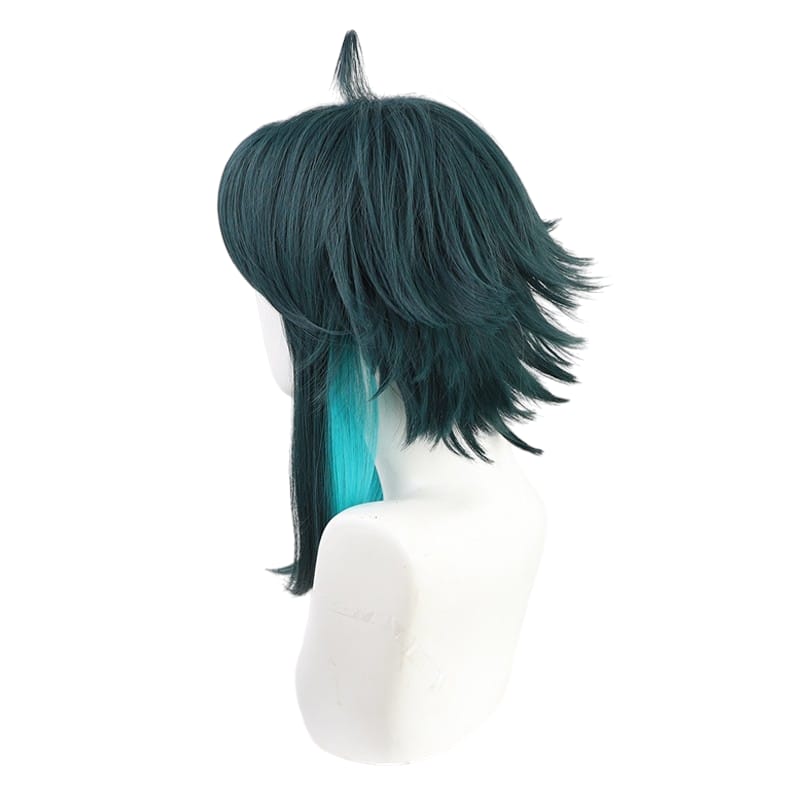White Smoke Xiao (Standard) Cosplay Wig - Genshin Impact (Green/Teal Spiky) (FEVERCOS)